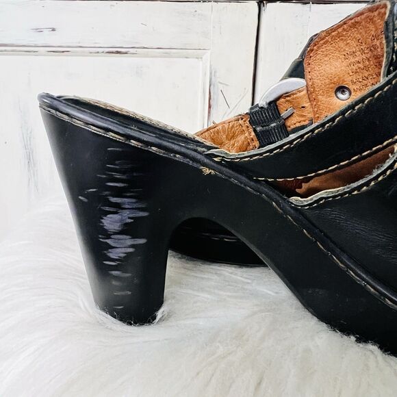 Boc Born Concepts Black Leather Heeled Clogs Mules - Size US9 EU40 - Picture 5 of 9